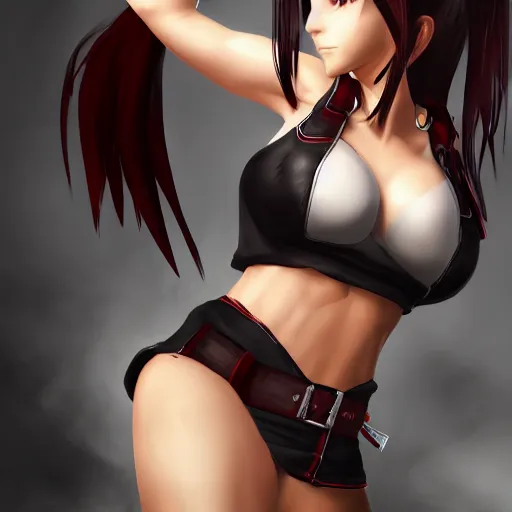 Image similar to high quality art of tifa lockhart with a black wing, trending on artstation