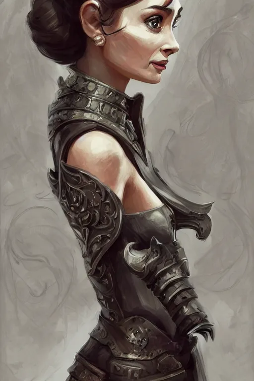 Prompt: a finely detailed portrait of Audrey Hepburn, clothed in battle armor, olive skin, long dark hair, beautiful bone structure, symmetrical facial features, intricate, elegant, digital painting, trending on Artstation, concept art, smooth, sharp focus, illustration, from World of Warcraft, by Ruan Jia and Mandy Jurgens and Artgerm and william-adolphe bouguerea, award winning