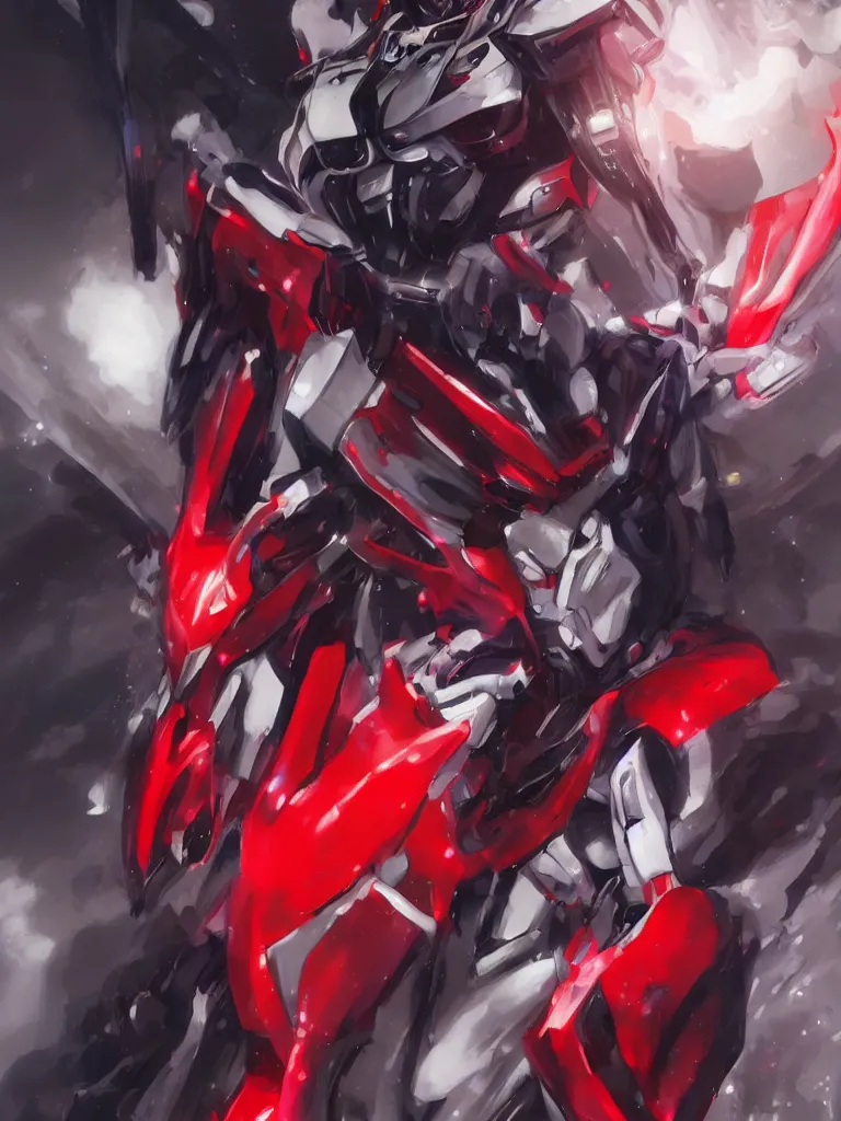 Image similar to A realistic anime portrait of a man in a Gundam suit with glowing red eyes, digital painting, by Stanley Artgerm Lau, Sakimichan, WLOP and Rossdraws, digtial painting, trending on ArtStation, SFW version