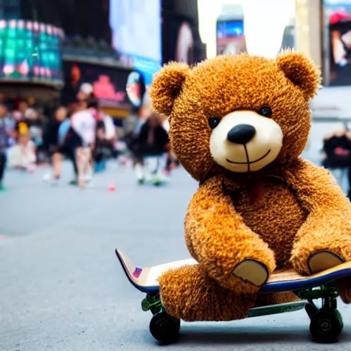 Image similar to a teddy bear on a skateboard in times square