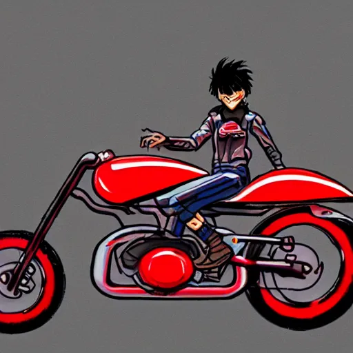 Image similar to akira style character on motorcycle, concept