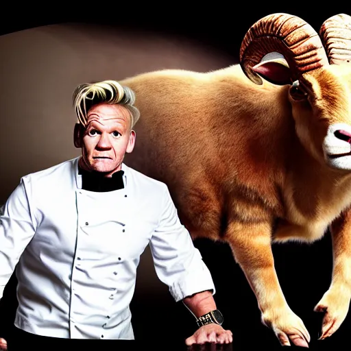 Image similar to a ram animal gordon ramsay chimera.