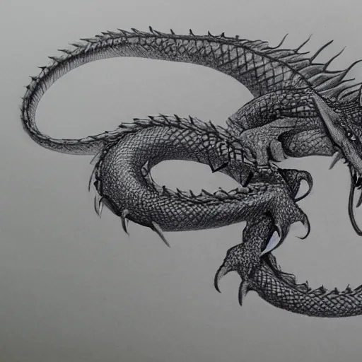 Image similar to pencil drawing of a realistic serpentine dragon