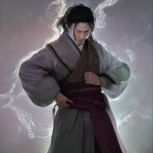 Prompt: portrait painting of a 6 0 year old kind handsome taoist priest, like chaowei liang, silver ponytail hair, amiable by wenjun lin, irakli nadar, bright colors, octopath traveler, wenjun lin, unreal engine 5 highly rendered, global illumination, radiant light, detailed and intricate environment