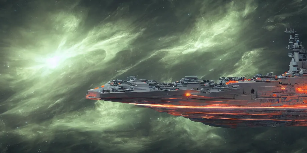 Prompt: a physical based rendering of a single massive warship with glowing engraved neon inscriptions and floating in an cosmic nebulae, huge level structure, mechanics, electron flow, android, metal, light effect, 3 d render, in the style of pascal blanche and sparth juan raphael lacoste paul pepera pablo roldan, 4 k hd, hyper detailed