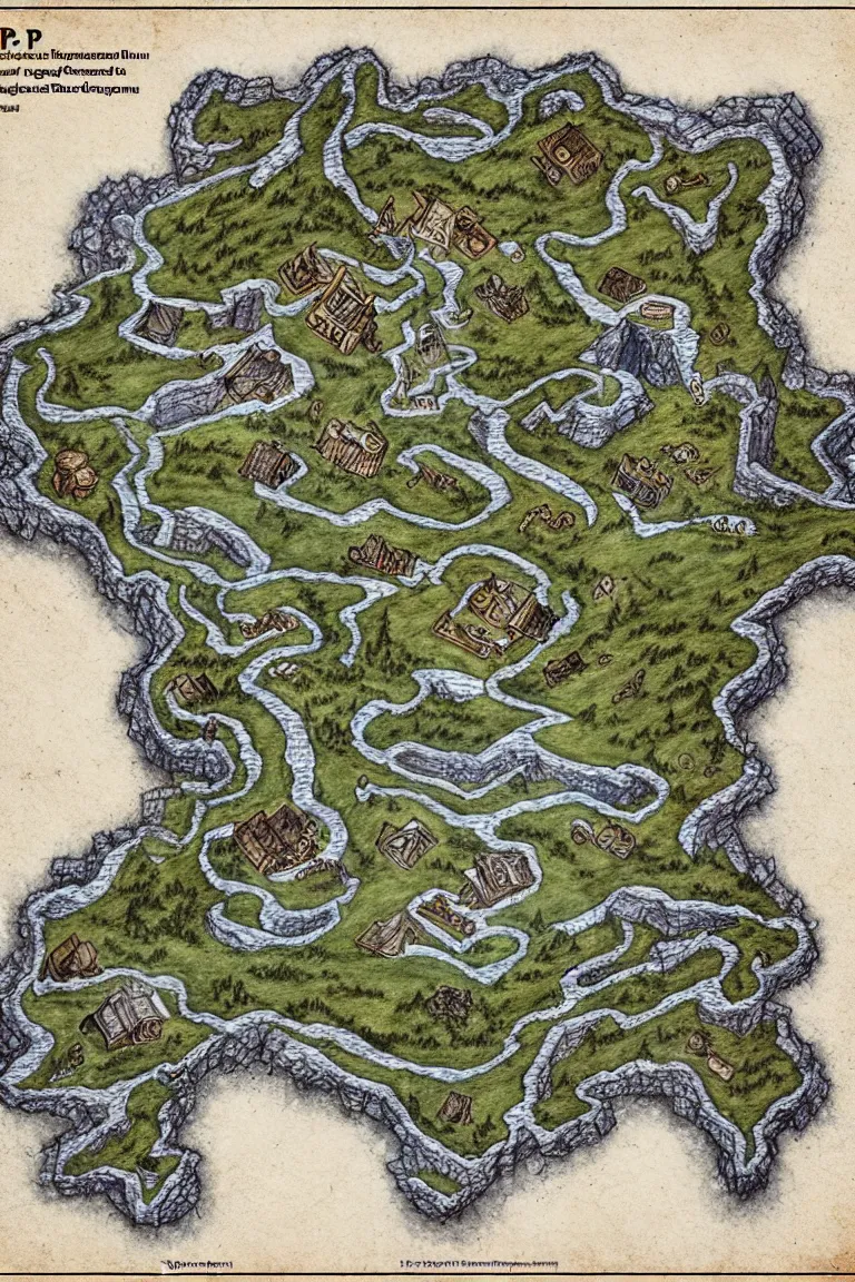 Prompt: top down map of rpg frozen region with a abandoned mine drawn by j. r. r. tolkien