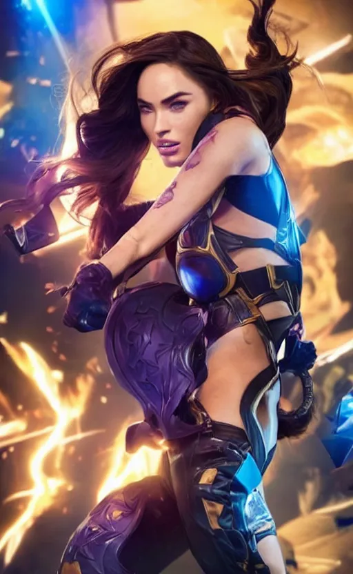 Image similar to action still of Caitlyn in KDA League of legends movie played by Megan Fox. imax, cinematic, 35mm, 4k resolution, dslr, live action, hyperreal, very detailed