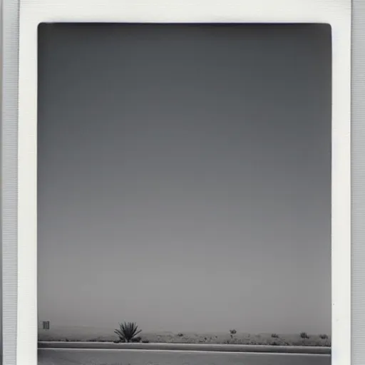 Image similar to impossibly large concrete structure in the distance, middle of the desert, minimalist architecture, megalophobia, foggy, old polaroid, expired film,