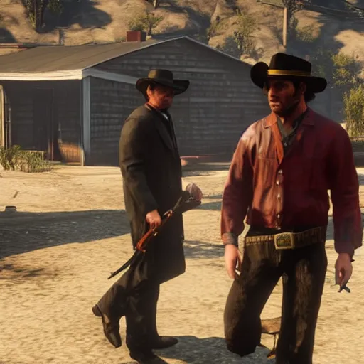 Image similar to grand theft auto v in red dead redemption 2, gta v in rdr 2