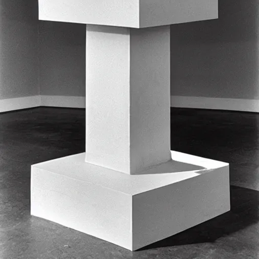 Image similar to Fontaine by Marcel Duchamp on a pedestal a a white cube museum, upside down readymade urinal, courtesy of Centre Pompidou, 35 mm film