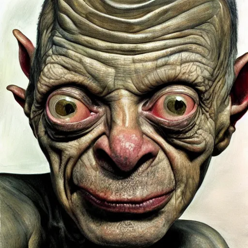 Prompt: high quality high detail painting by lucian freud, hd, portrait of gollum, photorealistic lighting