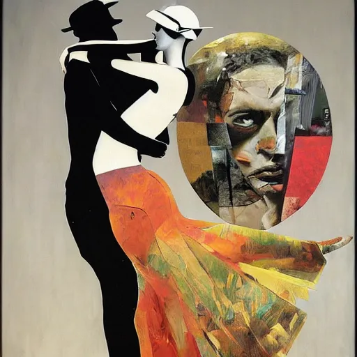 Image similar to tango, collage and oil on canvas by dave mckean