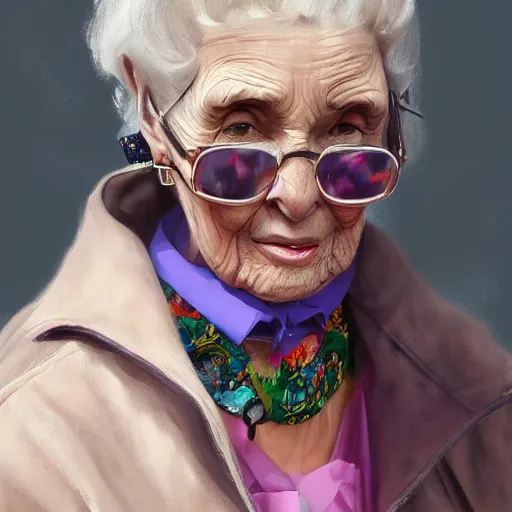 Prompt: old lady fashion, gucci catwalk, oil painting, digital art, ultradetailed, artstation
