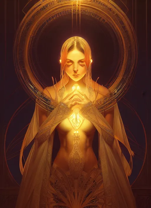 Image similar to symmetry!! water, glowing lights!! intricate elegant, highly detailed, digital painting, artstation, concept art, smooth, sharp focus, illustration, art by artgerm and greg rutkowski and alphonse mucha