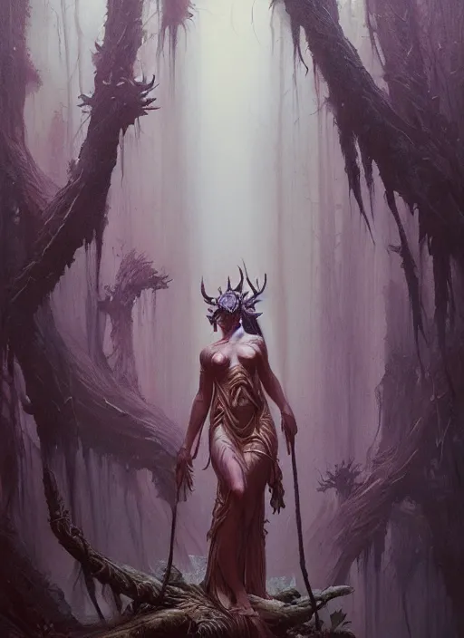 Image similar to Goddess of the forest, trending on Artstation, Greg Rutkowski, Wayne Barlowe