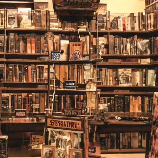 Prompt: the steampunk bookstore from magictown.