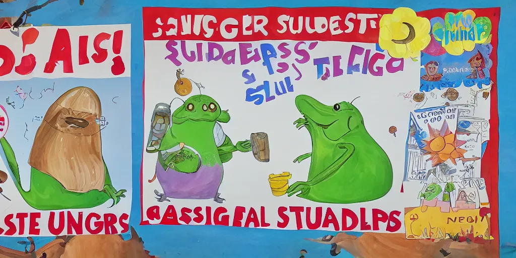 Image similar to a campaign poster for kindergardeners that reads SLUGS TASTE LIKE THE FUTURE!, concept art