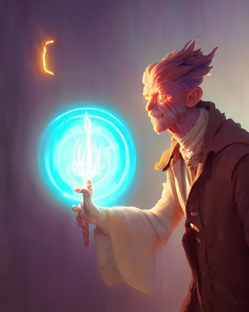 Image similar to highly detailed vfx portrait of an old mage casting a light spell, unreal engine, greg rutkowski, loish, rhads, beeple, makoto shinkai and lois van baarle, ilya kuvshinov, rossdraws, tom bagshaw, alphonse mucha, global illumination, detailed and intricate environment