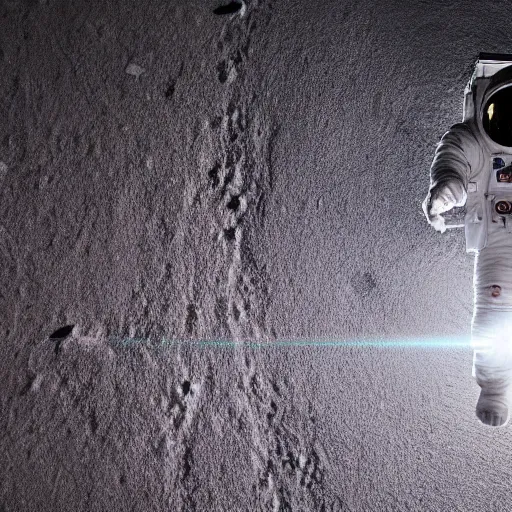 Image similar to photograph of an astronaut against the darkness of space, singular light source from below, full body photo, amazing light and shadow contrast, 8 k