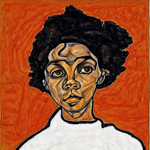 Image similar to portrait of lauryn hill by egon schiele in the style of egon schiele