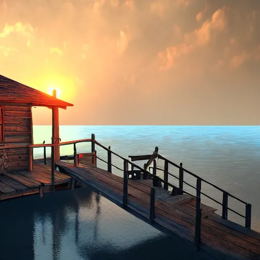 Image similar to nate the great, 3 d model, unreal engine, extreme detail, 4 k, artstation, ultra realistic, painterly, sunset, on a dock by a lake