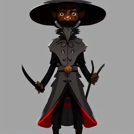 Prompt: anthropomorphic jackrayharengon with black skin, wearing stylized monk robes and a wide brimmed hat, digital art featured on artstation