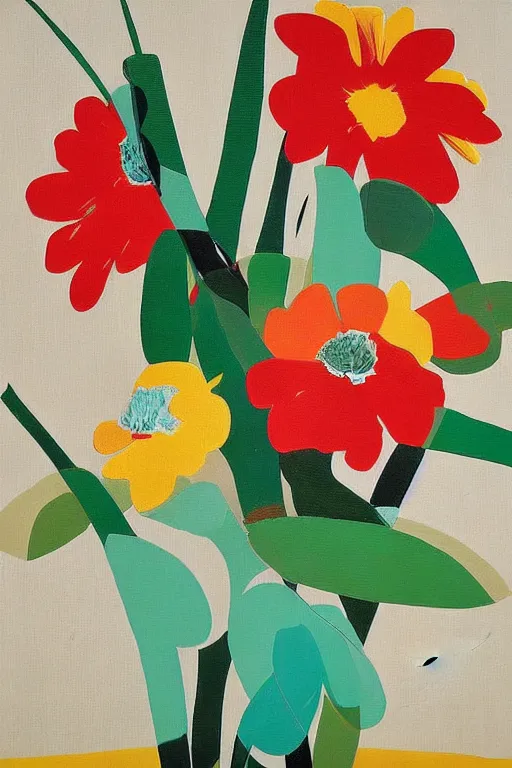 Prompt: mid century modern art retro floral on canvas by bernard simunovic