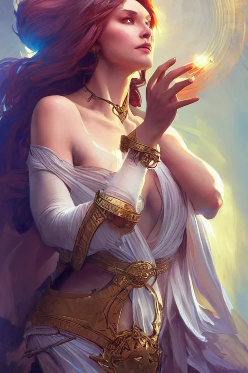 Prompt: beautiful sorceress, accurate anatomy, only two hands, highly detailed, digital painting, artstation, concept art, smooth, sharp focus, illustration, Unreal Engine 5, 8K, art by Artgerm and greg rutkowski and alphonse Mucha