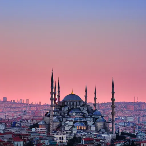 Image similar to skyline of istanbul at sunset with mosque in foreground