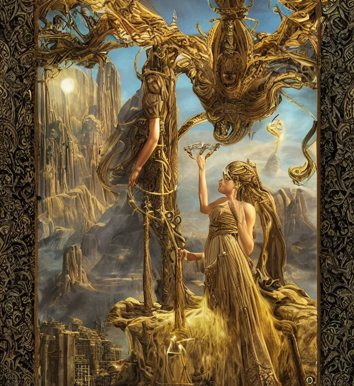 Prompt: a majestic matte painting, Illustration, centered Intricate portrait of a goddess, tarot card
