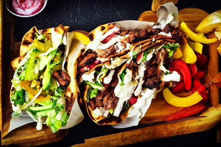 Image similar to juicy tasty shawarma. food photo award winner. trending on instagram