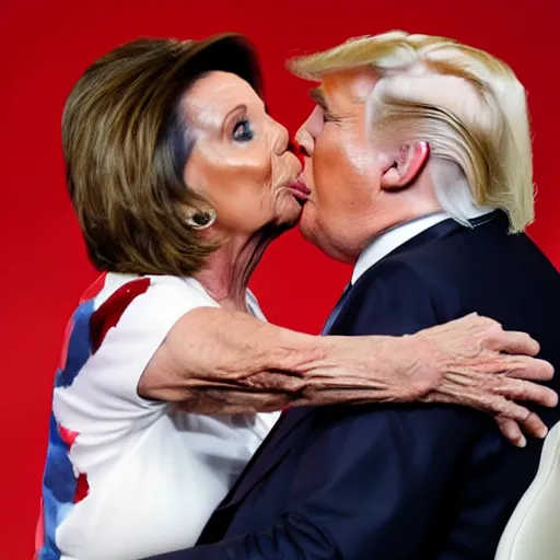 Prompt: Donald trump French kissing Nancy pelosi, they both have long tongues, Peter Paul Ruben, very detailed