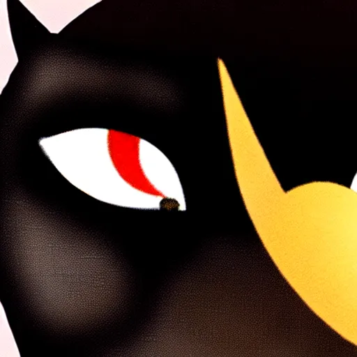 Image similar to a female black cat with red eyes and a gold crescent moon in her forehead