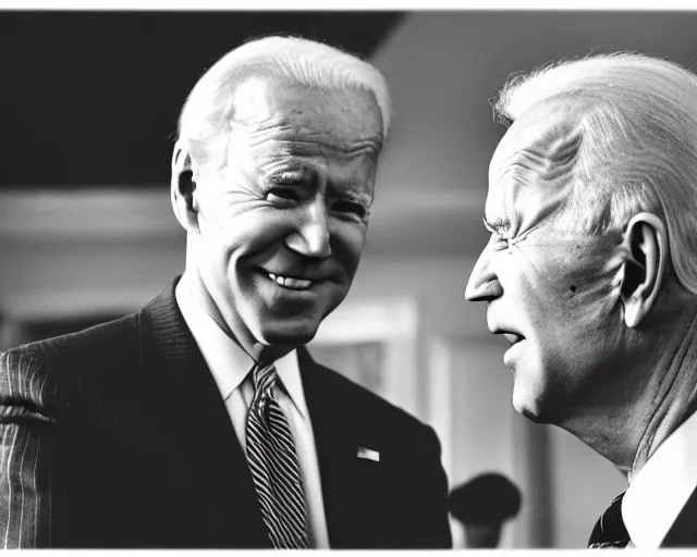 Image similar to president joe biden face to face with president joe biden, nikon 3 5 mm, photograph