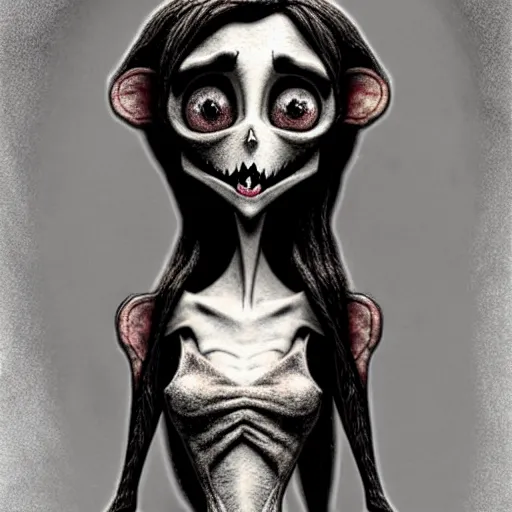 Image similar to grunge cartoon drawing of a plushie by - michael karcz , in the style of corpse bride, loony toons style, horror themed, detailed, elegant, intricate