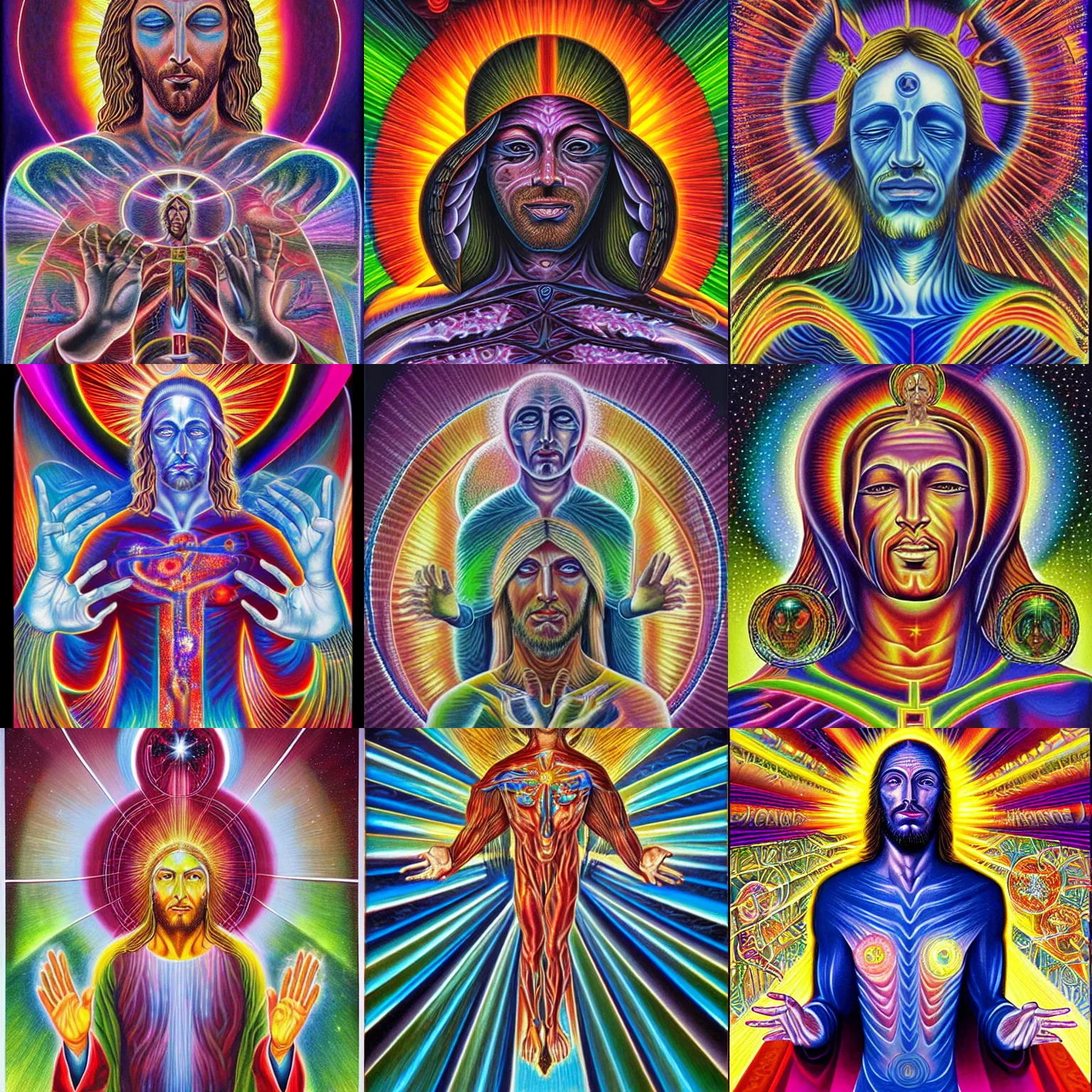 Prompt: cosmic christ by alex grey