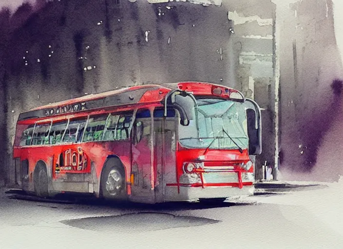 Image similar to concept art of a urban bus, pinterest, artstation trending, behance, watercolor, by coby whitmore, silver, laser light,