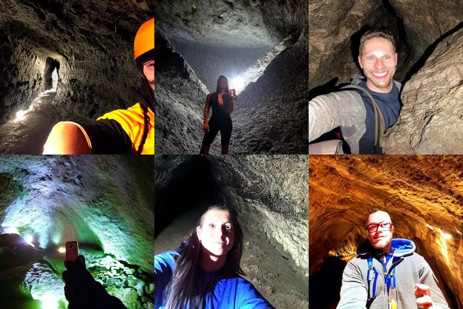 Prompt: Selfie taken in a dark cave