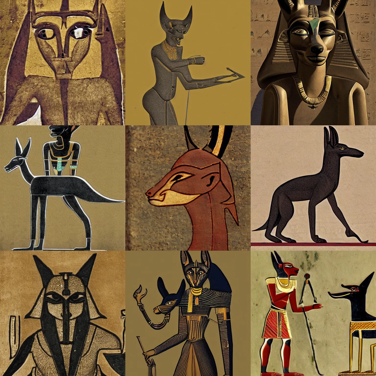 Prompt: anubis, an anthropomorphic jackal, in ancient egypt, photograph