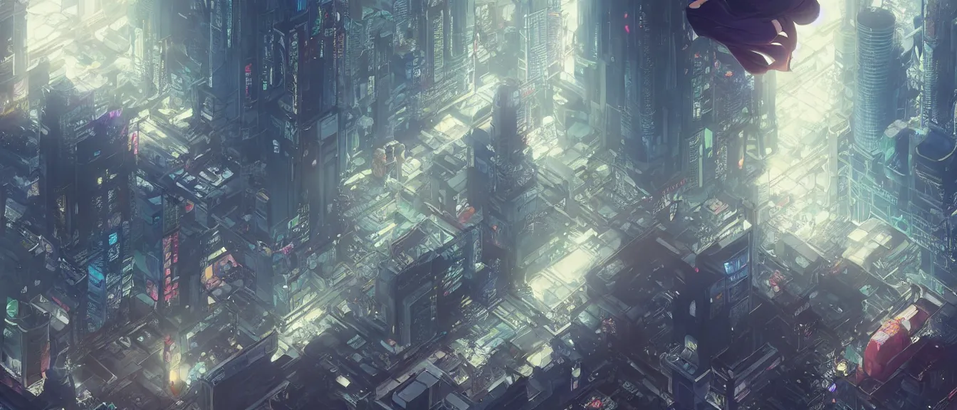 Image similar to new tokyo, ghost in the shell, unreal engine, fantasy art by greg, loish, rhads, ferdinand knab, makoto shinkai, lois van baarle, ilya kuvshinov, rossdraws, tom bagshaw, global illumination, radiant light, highly detailed intricate environment, isometric, onstudio ghibli, octane render, 8 k