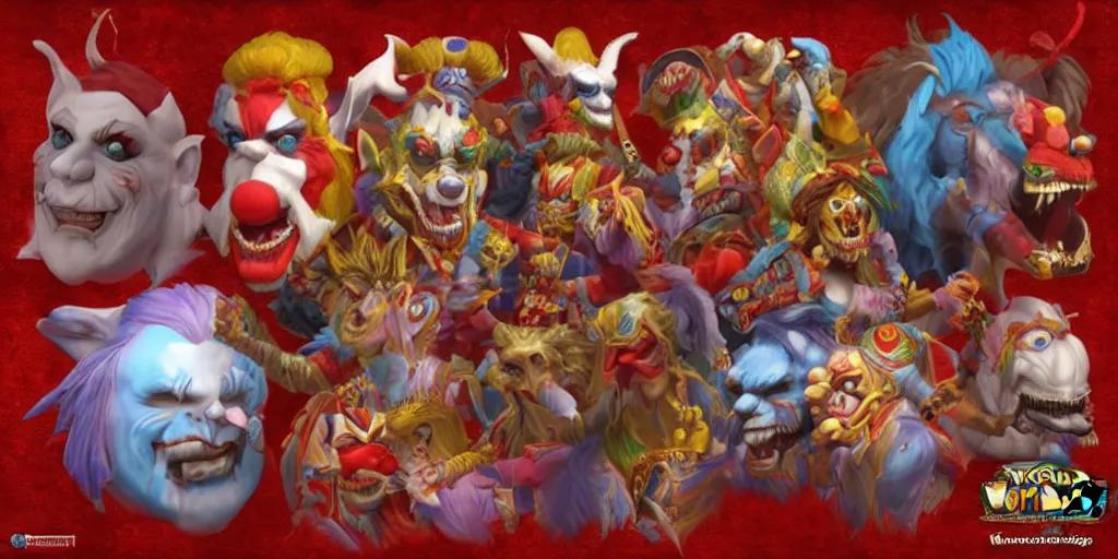 Image similar to a 3d sculpt of an evil circus clown animatronic circus mascot, world of warcraft, league of legends