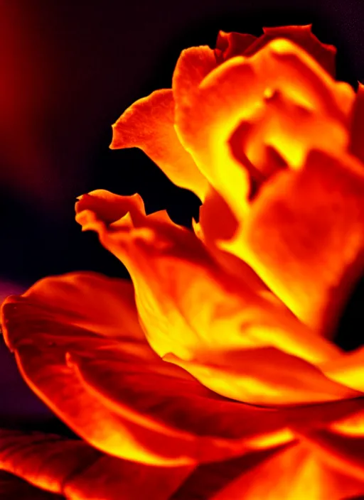 Prompt: a single rose flower in flame, scenery wallpaper aesthetic, closeup view, beautiful, cinematic, dramatic, super detailed and intricate, hyper realistic, 4 k render, by koson ohara, by darwyn cooke