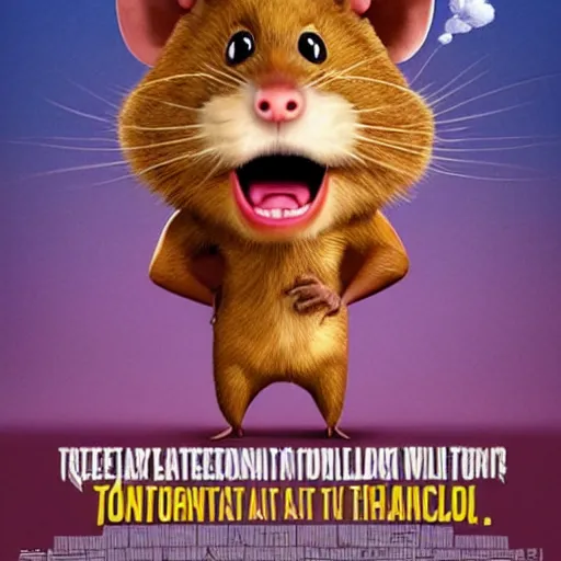 Prompt: movie poster of an anthropomorphic singing rat, starring william dafoe