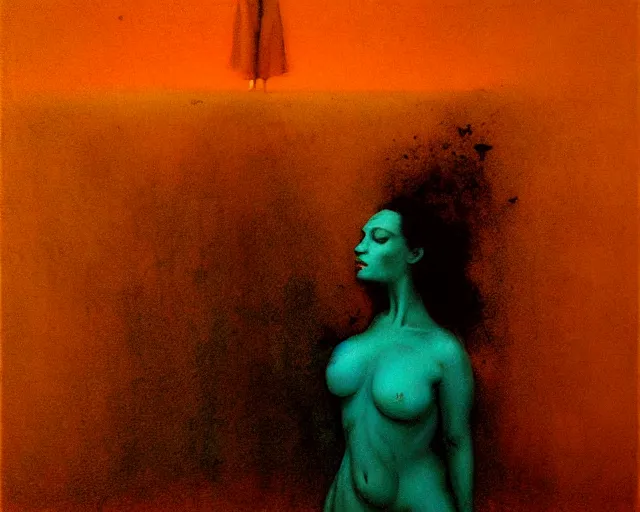 Prompt: by francis bacon, beksinski, mystical redscale photography evocative. christina hendricks kat dennings