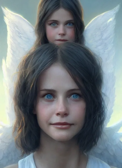 Image similar to cute young courtney cox as a heavenly angel, anatomy, bathed in light, highly detailed, photorealistic, artstation, smooth, sharp focus, illustration, unreal engine 5, 8 k, art by artgerm and greg rutkowski and edgar maxence