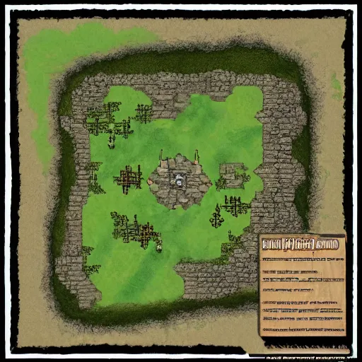 Image similar to overhead RPG battlemap of a stone fort sitting above a swamp, drivethruRPG top seller popular