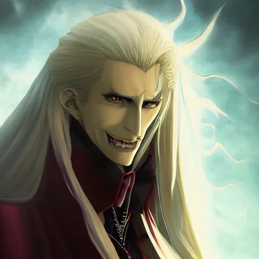 Image similar to portrait of alucard in the true ancestor vampire mode archetype earth, anime fantasy illustration by tomoyuki yamasaki, kyoto studio, madhouse, ufotable, square enix, cinematic lighting, trending on artstation