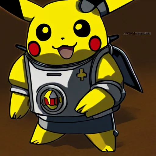 Image similar to pikachu in space marine power armor from warhammer 4 0 k, dynamic lighting, ambient lighting, deviantart