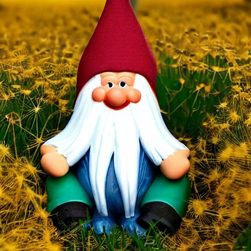 Prompt: gnome sitting in a giant dandelion