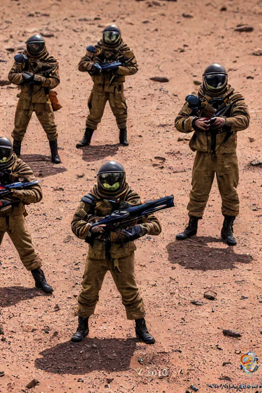 Prompt: ukranian infantry is fighting on mars, dslr, 5 0 mm, f / 2. 8, studio lighting